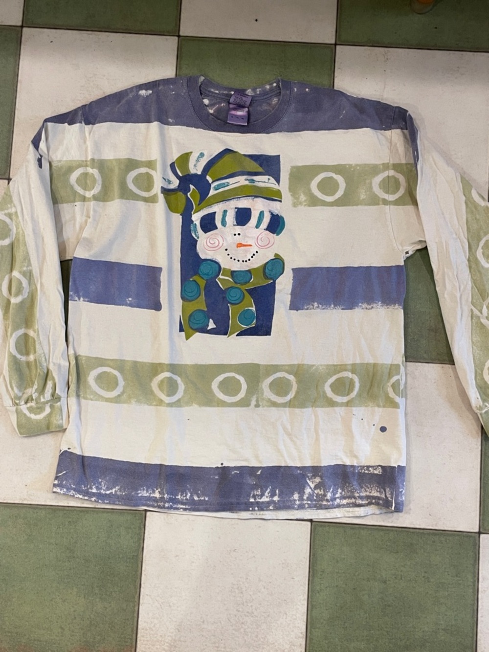Festive Snowman Long-Sleeve Tunic - Blue, Green & White